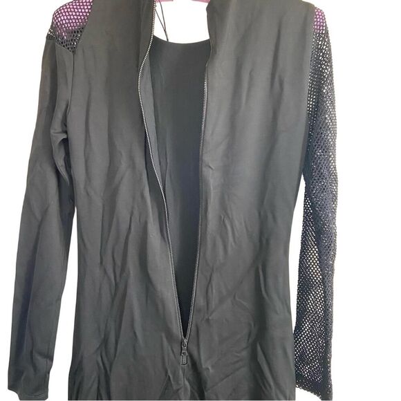 Alice + Olivia Kaine Mesh Insert Asymmetrical Hem Midi Dress Black Size 2 - Picture 10 of 16